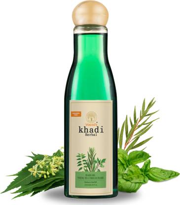 vagad's khadi Herbal Neem, Tea Tree and Basil Hair Oil 200ml | Reduce Hair Fall | Prevent Scalp Disease | Parabens Free | Silicon Free Hair Oil