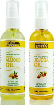 DONNARA organics 100% Pure Sweet Almond oil and Jojoba oil Combo of 2 Bottles of 100 ml(200 ml) Hair Oil