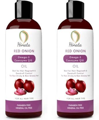 HINATA Red Onion Hair Oil (Omega-3 & Q10) for Hair Regrowth & Dandruff Control -2x100ml Hair Oil