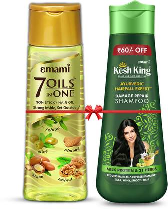 EMAMI 7 Oils in one 500ml + Kesh King Shampoo Damage Repair 340ml  (2 Items in the set) at Rs. 324