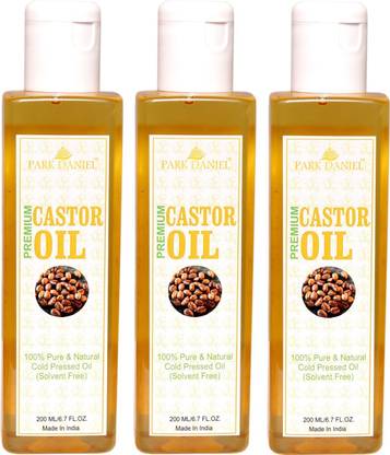 PARK DANIEL Cold Pressed Castor Oil- 100% Pure & Natural Combo Pack of 3 bottles of 200 ml(600 ml) Hair Oil