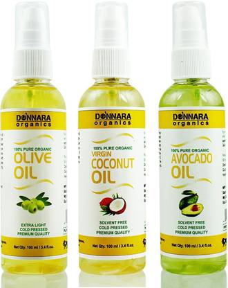 DONNARA organics Premium Olive oil, Coconut oil & Avocado oil Combo pack of 3 bottles of 100ml(300 ml) Hair Oil