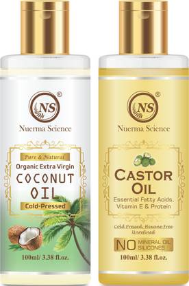 Nuerma Science Coconut Oil & Castor Oil For Hair Growth & Anti Dandruff (Pack of 2, 100 ML Each) Hair Oil