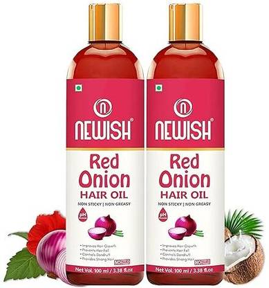 NEWISH : Red Onion Oil for Hair Regrowth Bio Active Hair Oil Nourshing Hair Treatment With Real Onion Extract Intensive Hair Fall Dandruff Treatment Each 100 ml (Pack of 2) Hair Oil