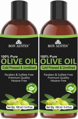 Bon Austin 100% Pure Organic Olive oil Combo pack of 2 bottles of 100 ml(200 ml) Hair Oil