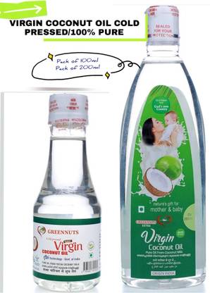GREENNUT Extra Virgin Coconut Oil Cold Pressed Pack of 100ML+200ML Hair Oil