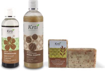 Krti Herbals Combo Herbal Shampoo , Anti Grey Oil ,Milk, Honey Soap