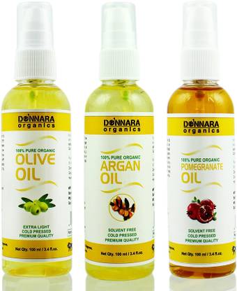 Donnara Organics Premium Olive oil, Argan oil & Pomegranate oil Combo pack of 3 bottles of 100ml(300 ml) Hair Oil