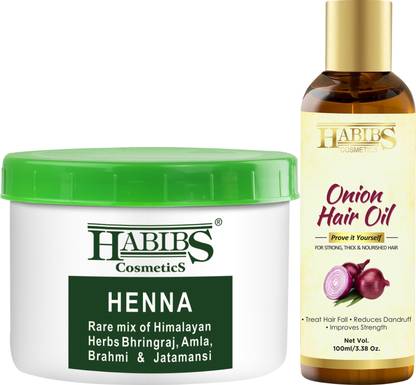 Habibs Natural Henna Powder For Hair Colour and Growth with Habib Onion Hair Oil