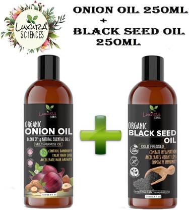 LUXURA SCIENCES ONION OIL 250 ML + BLACK SEED OIL 250 ML For Hair Growth and Complete Hair Treatment Hair Oil