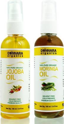Donnara Organics 100% Pure Jojoba oil and Moringa oil Combo of 2 Bottles of 100 ml(200 ml) Hair Oil