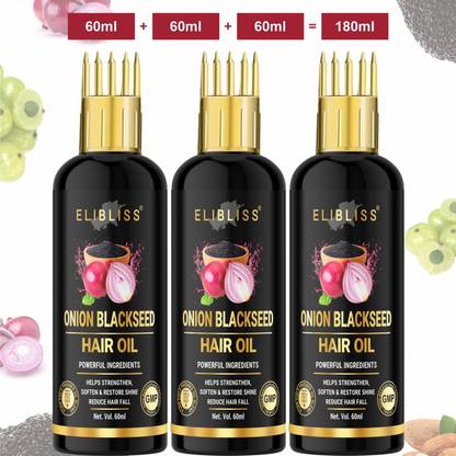 ELIBLISS Onion Blackseed Hair Oil for Hair Growth | Anti-Hair Fall with Comb Applicator Hair Oil