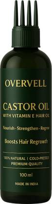 overvell Castor Oil | Cold Pressed| 100% Pure | With Vitamin E | For Hair Growth,Eyebrows Hair Oil