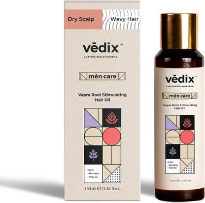 Vedix Ayurvedic Mens Hair Oil for Hair Growth - Vapra Root Stimulating Hair Oil With Onion + Bhringraj + Valerian - Customized For Dry Scalp & Wavy Hair - - 100ml Hair Oil