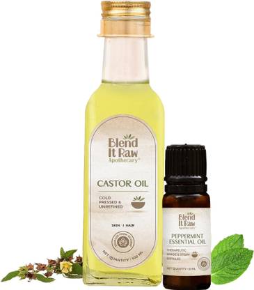 Blend It Raw Apothecary Castor Oil 100ml & Peppermint Essential Oil 10ml Combo Hair Oil