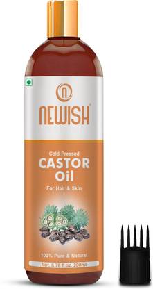 NEWISH Naturals Cold-Pressed 100% Pure Castor Oil Eyebrows,Hair Skin Oil (200 ml) Hair Oil