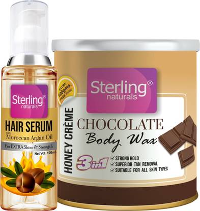 Sterling Naturals HONEY CRÈME Chocolate Hair Removal BODY WAX for waxing on arms , Legs and Under Arms for Smooth Soft Look | Hair Serum for Hair Fall Control | Chocolate Hair Removal Wax