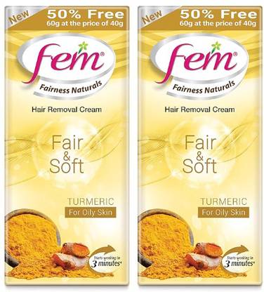 Fem Fairness Naturals Turmeric Hair Removal Cream For All Skin - 40+20g (50% Extra) Cream