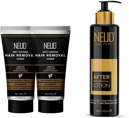 NEUD Hair Removal Cream Twin Pack (50g+50g) and After-Hair-Removal Skin Lotion 100g Cream
