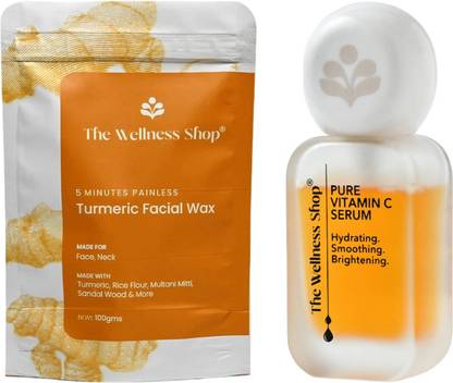 The Wellness Shop TURMERIC FACIAL WAX-5 MIN PAINLESS HERBAL POWDER&Pure Vitamin C Serum - 30ml Wax
