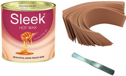 Sleek Hot Wax 600 gm, Waxing Strips (70 Pieces,110 GSM) and 1 Waxing Knife Wax