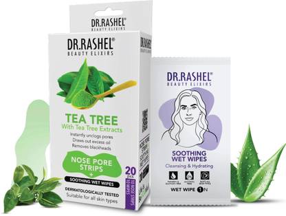 DR.RASHEL Tea Tree 10 Nose Strips and 10 Wet Wipes Blackhead & Whitehead remover Strips
