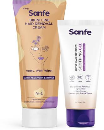 Sanfe Bikini Line Hair Removal Kit, Hair Removal Cream 100gm & Soothing Gel 50gm Cream