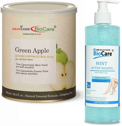 BEAUCODE BioCare Green Apple Wax Combo Kit Wax 1 Mint After Waxing Soothing Gel-Pack Of 2 Wax