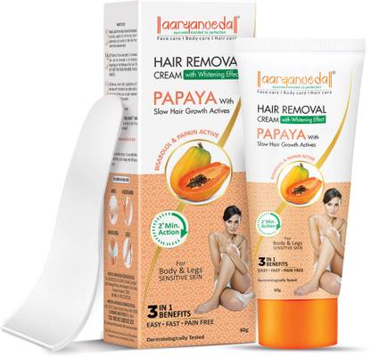 Aaryanveda Hair Removal Cream with Whitening Effect Papaya Hair Remover with 2 Min. Formula Cream