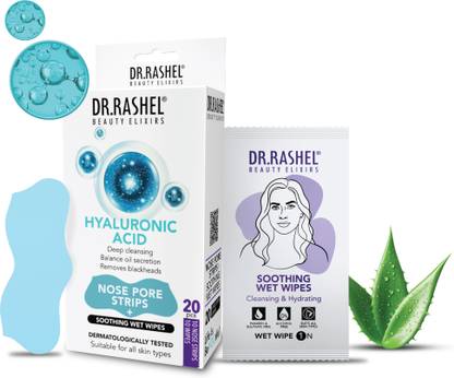 DR.RASHEL Hyaluronic 10 Nose Strips and 10 Wet Wipes Blackhead & Whitehead remover Strips