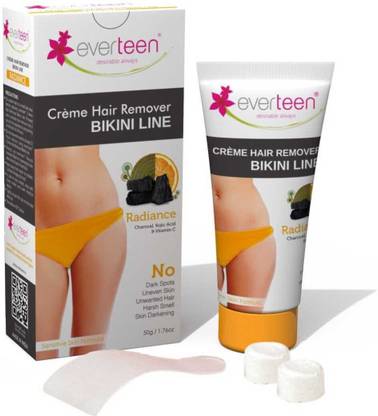 everteen RADIANCE Bikini Line Hair Remover Creme with Charcoal, Kojic Acid and Vitamin C - 1 Pack (50g) Cream