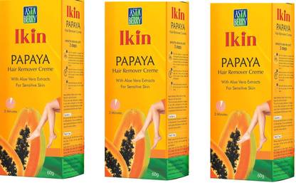 Ikin Papaya Hair Remover Cream Aloe Vera Extract for Sensitive Skin 60gm Pack of 3 Cream