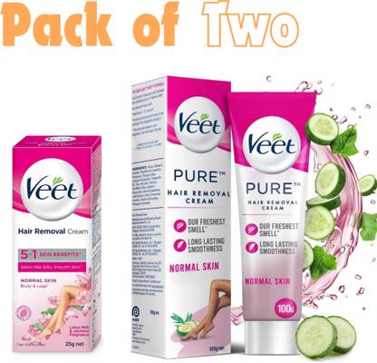 Veet Hair removal cream for normal skin with cucumber extract, pack of 2(100+25gm) Cream