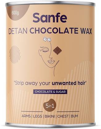 Sanfe Detan Chocolate Wax for Smooth Hair Removal - 600gm with chocolate extracts | For all skin types | Removes Tan, Dead Skin | For Arms, Legs and Full body Wax