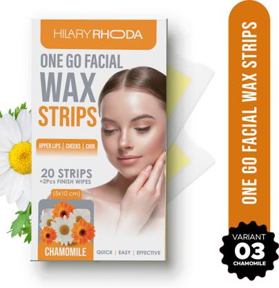 Hilary Rhoda One Go Facial Wax Strips | Face,Upper Lip & Chin Facial Wax | Chamomile Extract Strips