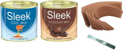 Sleek Chocolate and Cold Wax 600 gm, Waxing Strips (70 Pcs,110 GSM) and 1 Waxing Knife Wax