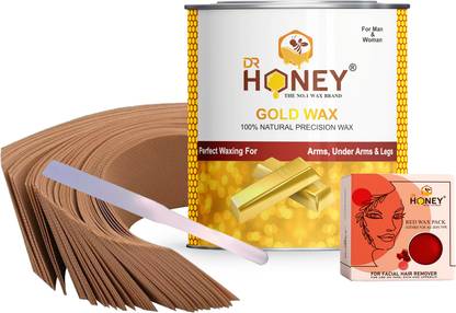 DR.HONEY Hair removal wax Gold wax 600 gm with white Red face wax strips knife Wax