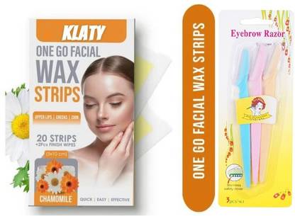 klaty Facial Wax Strips with Tinkle Razor Set |Face ,Under Arms,Wax Strips|p Chamomile Strips