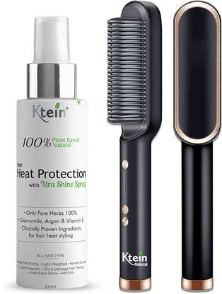 ktein Hair Straightener Brush + 100% Plant-Based Extra Shine Hair Spray