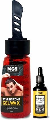 MG8 Hair Styling comb gel wax 250ml & DE-TAN Face serum 50ml Combo Pack For Men Hair Wax