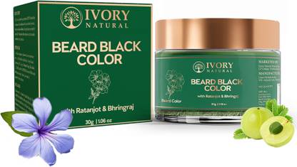 Ivory Natural Black Beard Color (30g) - Plant Based Powder - Ammonia Free, Natural Beard Color Beard Cream