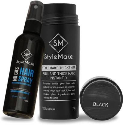 stylemake Thickener Hair Loss Concealer Hair Spray - Hair Building Fibers Combo (Black)
