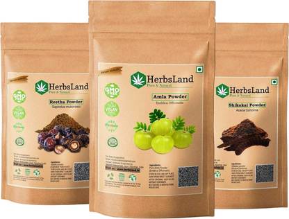 HerbsLand Organic Amla Reetha Shikakai Powder for Hair (Natural Hair Shampoo) (150gm)