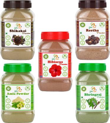 Glow Lush 100% Natural Amla, Reetha, Shikakai, Bhringraj, Hibiscus Powder (125g Each)
