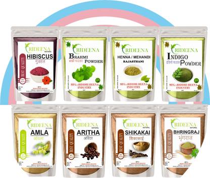 Rideena 100% Best & Organic Amla Reetha Shikakai Bhringraj Hibiscus Brahmi Heena indigo
