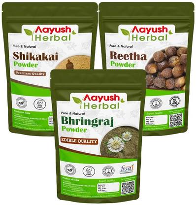 Aayush Herbal Bhringraj/Shikakai/Reetha Powder 100% Natural For Hair Growth/Hair treatment (100g Each)