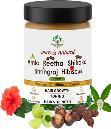 VEGAN ROOTS Amla Reetha Shikakai Bhringraj Hibiscus 150g formulated Mix Powder for Hair