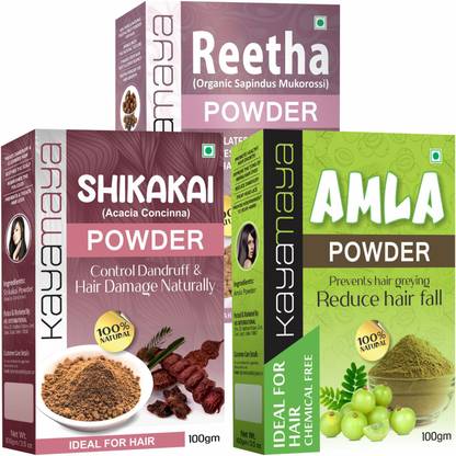 कायामाया Herbal Amla + Shikakai + Reetha Powder- Combo Pack of 3-in-1