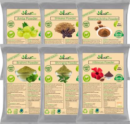 Hin-dya. Amla, Reetha, Shikakai, Bhringraj et Hibiscus Poudre pour cheveux (50 g chacun, total 250 g
