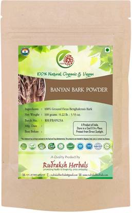 RUDRAKSHHERBALS Banyan Bark Powder 100% Ground Ficus Benghalensis Bark